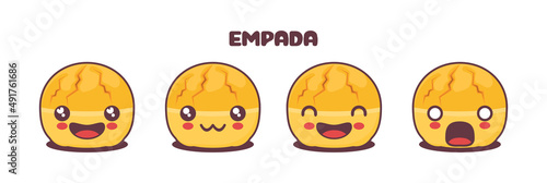 Vector Empada cartoon illustration, Brazilian snacks, with different facial expressions