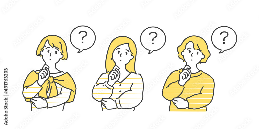 片手を添えて首をかしげる女性のイラストセット