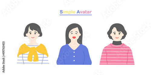 主線のない笑顔の女性のカラフルなアバターセット