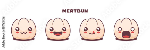 cute Meatbun cartoon vector, with different facial expressions