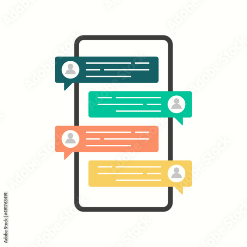 Smartphone with chat notification. Modern cellphone display front view. Graphic vector illustration.