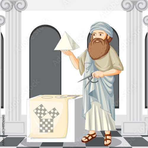Pythagoras philosopher in cartoon style