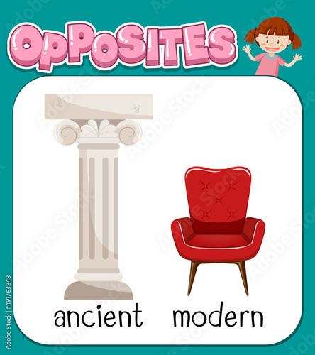 Opposite words for ancient and modern