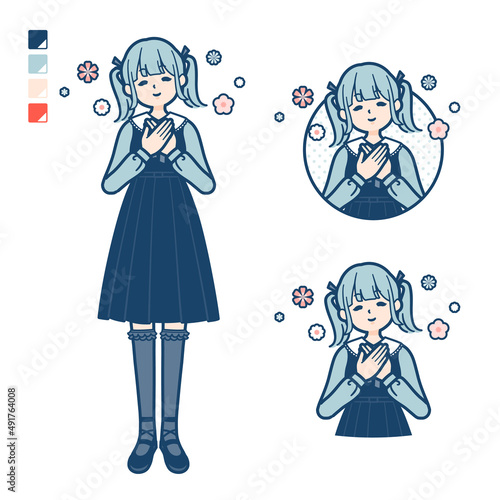ゴスロリ衣装を着た若い女性が安らいでいるイラスト