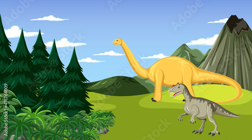 Scene with dinosaurs in the field © blueringmedia