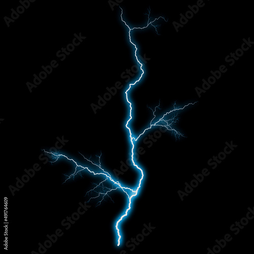 abstract light blue lighting natural thunder realistic magic overlay bright glowing effect on black. © Visualism
