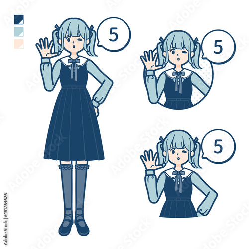 ゴスロリ衣装を着た若い女性が5とカウントしているイラスト