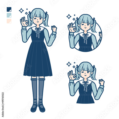 ゴスロリ衣装を着た若い女性が挨拶をしているイラスト