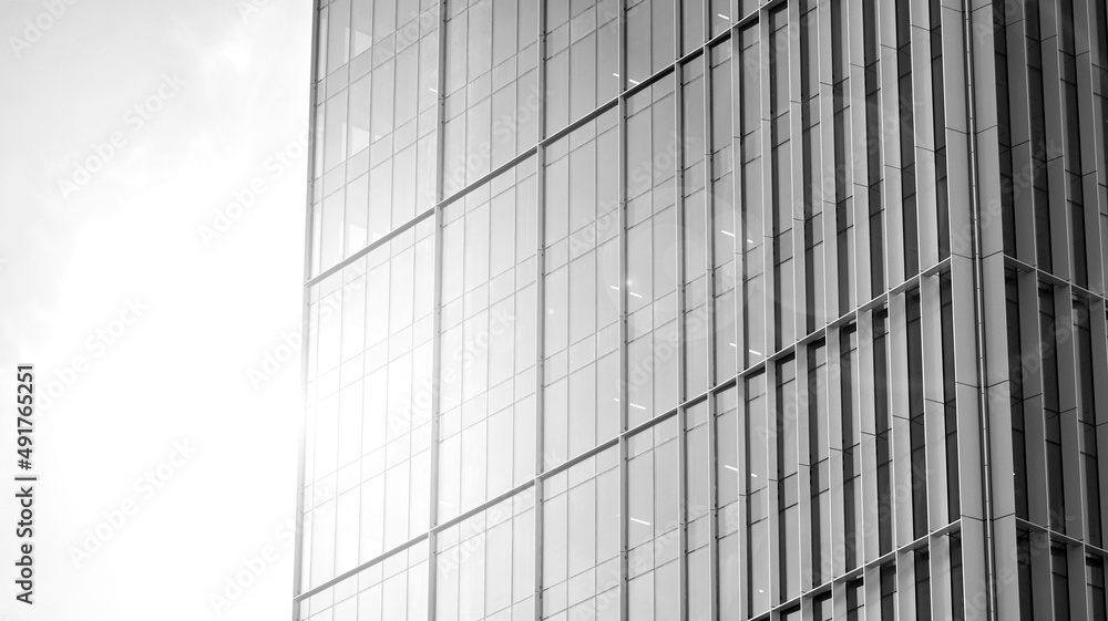 custom made wallpaper toronto digitalUrban abstract - windowed wall of office building. Detail shot of modern business building in city. Looking up at the glass facade of a skyscraper. Black and white filter.