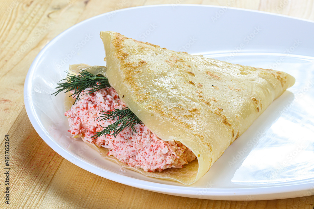 Pancake with crab and cream Pancake with crab and cream