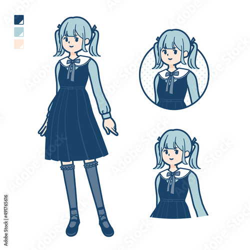 ゴスロリ衣装を着た若い女性がリラックスしているイラスト