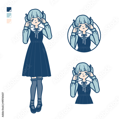 ゴスロリ衣装を着た若い女性が泣いているイラスト