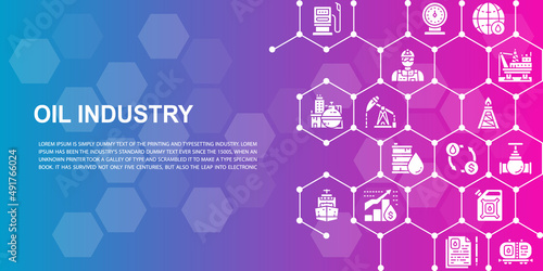 Oil industry web page design template. Fuel Truck, Engineer, Gasoline, Cargo Ship banner for website header and landing page, infographic.