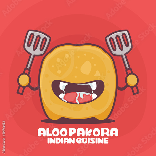 Aloo Pakora cartoon. vector illustration of traditional indian food