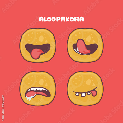 Aloo Pakora cartoon. vector illustration of traditional indian food. with different facial expressions
