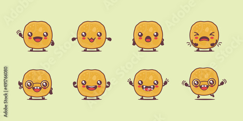 Aloo Pakora cartoon. vector illustration of traditional indian food. with different faces and expressions