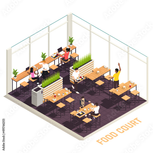 Food Court Colored And Isometric Composition