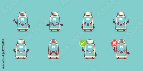 Toothpaste cartoon. vector illustration of cleaning, protecting, sanitizing. with different faces and expressions