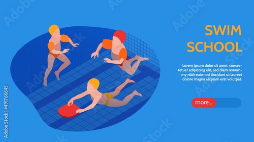 Isometric Swimming Pool Horizontal Banner