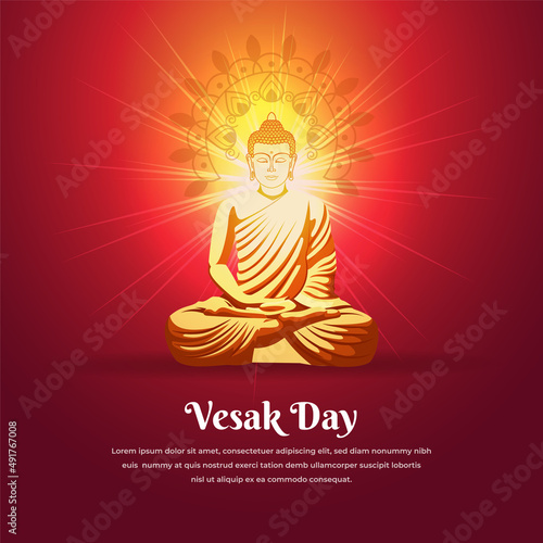 Celebration Vesak Day background with shinny Lord Buddha silhouette and floral ornament vector. 