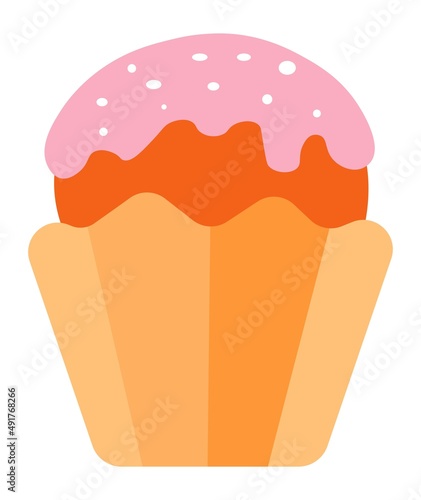 Muffin with icing on top, glazed cake dessert