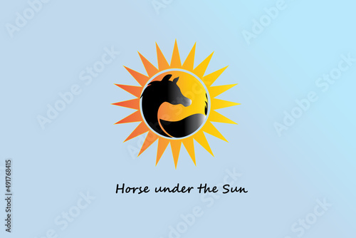 Horse under the sunrays logo icon vector image design banner template