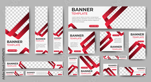 Modern banner design web template Set, Horizontal header web banner. Gradient Red and white cover header background for website. Social Media Cover ads banner, flyer, invitation card