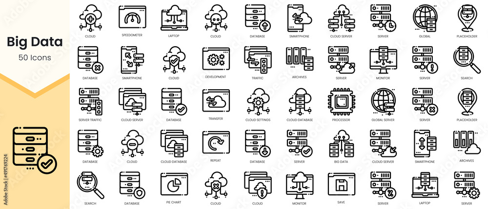 Set of big-data Icons. Simple Outline style icons pack. Vector illustration