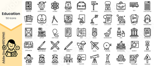 Set of education Icons. Simple Outline style icons pack. Vector illustration