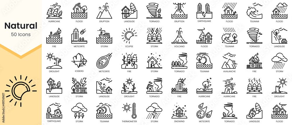 Plakat Set of natural Icons. Simple Outline style icons pack. Vector illustration
