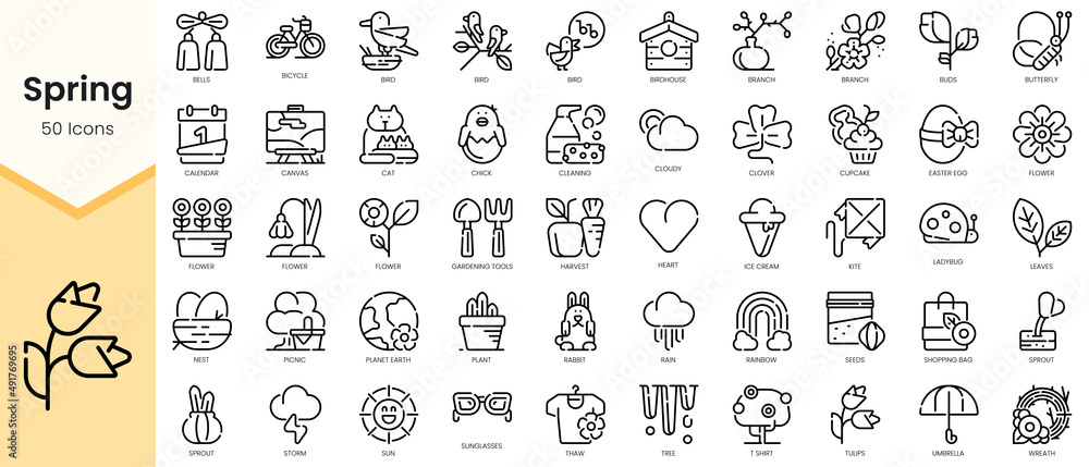Set of spring Icons. Simple Outline style icons pack. Vector illustration