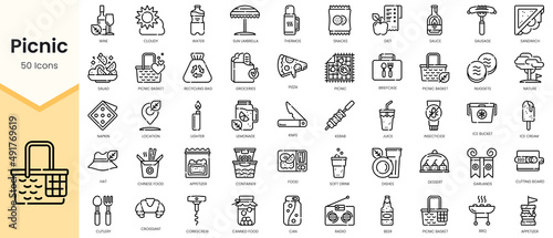 Set of picnic Icons. Simple Outline style icons pack. Vector illustration