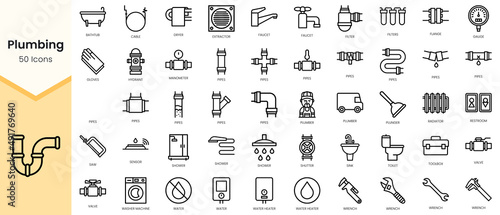 Set of plumbing Icons. Simple Outline style icons pack. Vector illustration