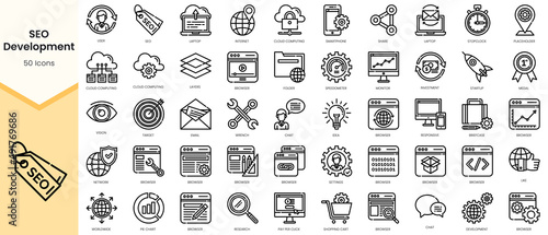 Set of seo-development Icons. Simple Outline style icons pack. Vector illustration