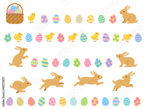 イースターのウサギとヒヨコと卵のラインセット