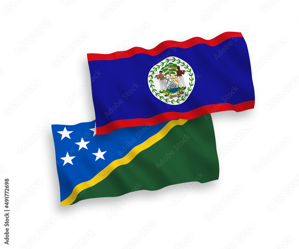 Fototapeta premium Flags of Solomon Islands and Belize on a white background