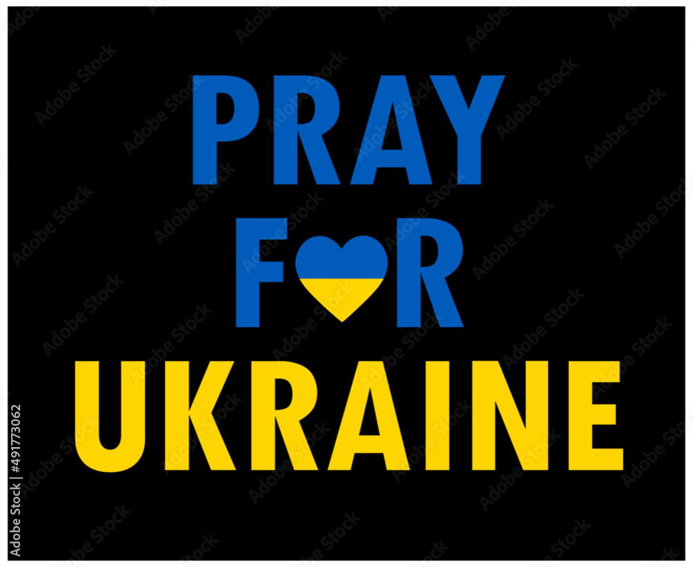 Pray For Ukraine Symbol Emblem With Flag Heart Abstract Vector Design in Black Background