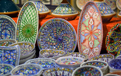 colorful and hand-crafted pottery in the colorful souk