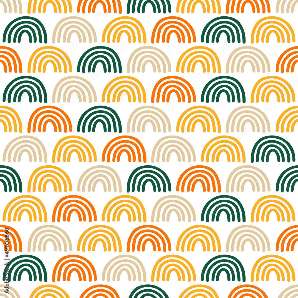 White seamless pattern with colorful rainbows. White seamless pattern with colorful rainbows.