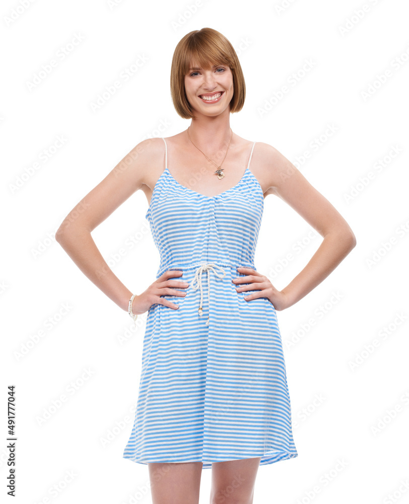 What a sweet smile. Portrait of an attractive young woman smiling with her hands on her hips. What a sweet smile. Portrait of an attractive young woman smiling with her hands on her hips.