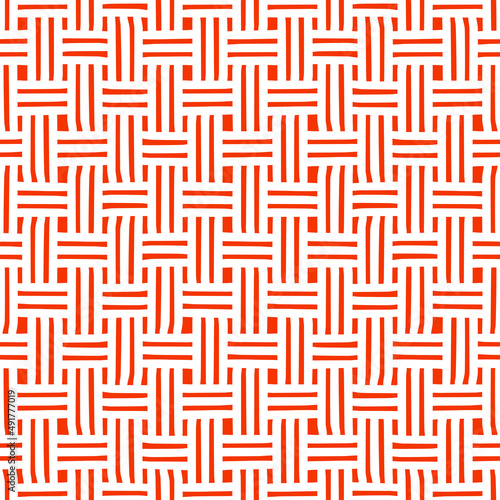 White seamless pattern with red crochet design.