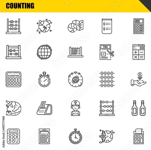 counting vector line icons set. abacus, calculator and calculator Icons. Thin line design. Modern outline graphic elements, simple stroke symbols stock illustration