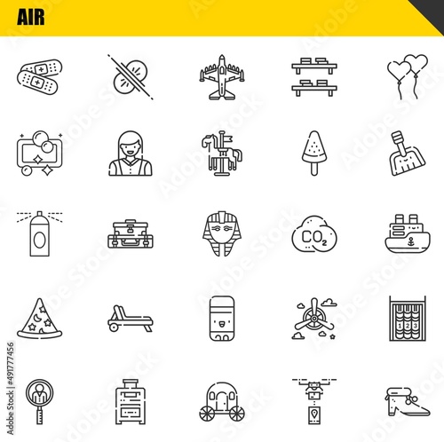 air vector line icons set. band aid, job search and hairspray Icons. Thin line design. Modern outline graphic elements, simple stroke symbols stock illustration