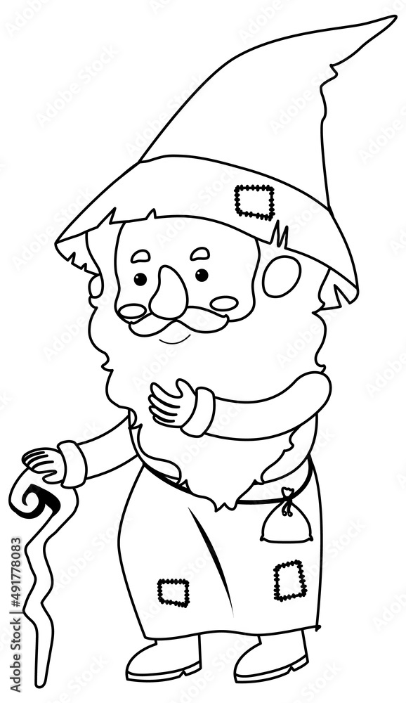 Obraz premium Wizard black and white doodle character