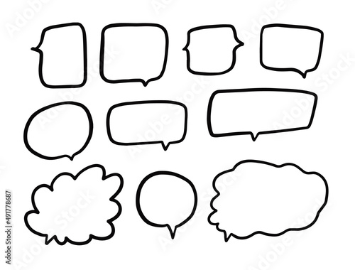 Hand drawn bubble speech set. Black color vector clipart.
