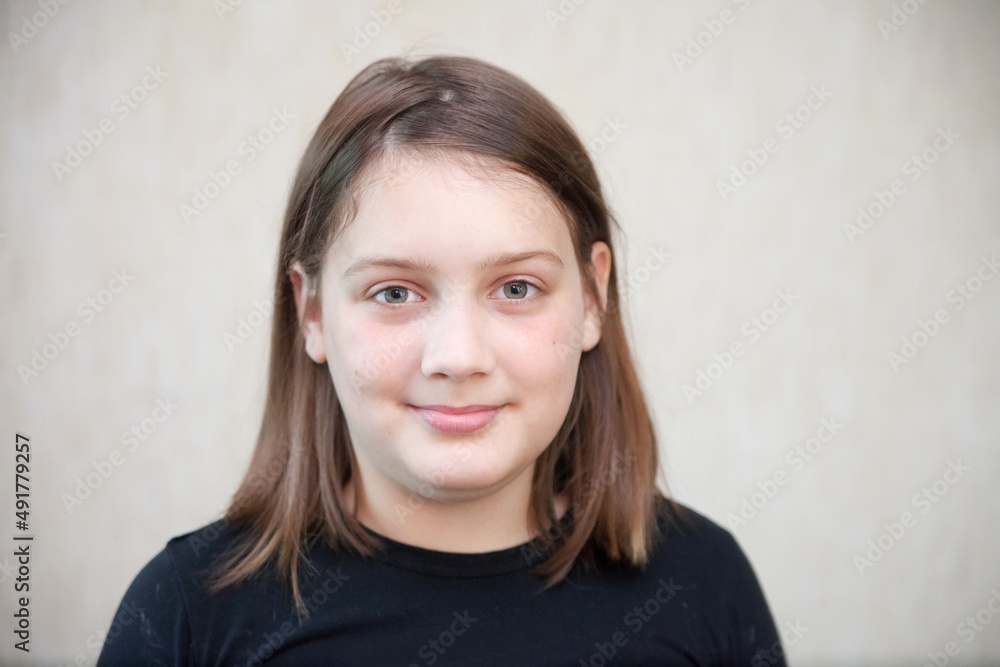 Cute brunette girl in black T-shirt Cute brunette girl in black T-shirt