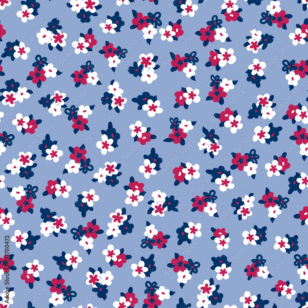 Small ditsy floral pattern in red white blue Small ditsy floral pattern in red white blue