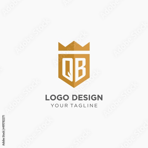 Monogram QB logo with geometric shield and crown, luxury elegant initial logo design