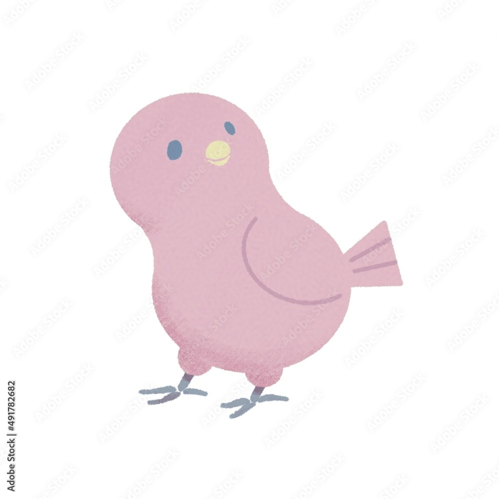 パステルカラーで優しい色合いの小鳥イラスト（ピンク）
