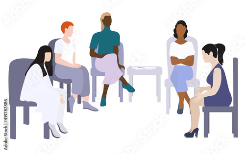 Group therapy session. Support group for people with mental illnesses. Vector illustration Isolated on white background
